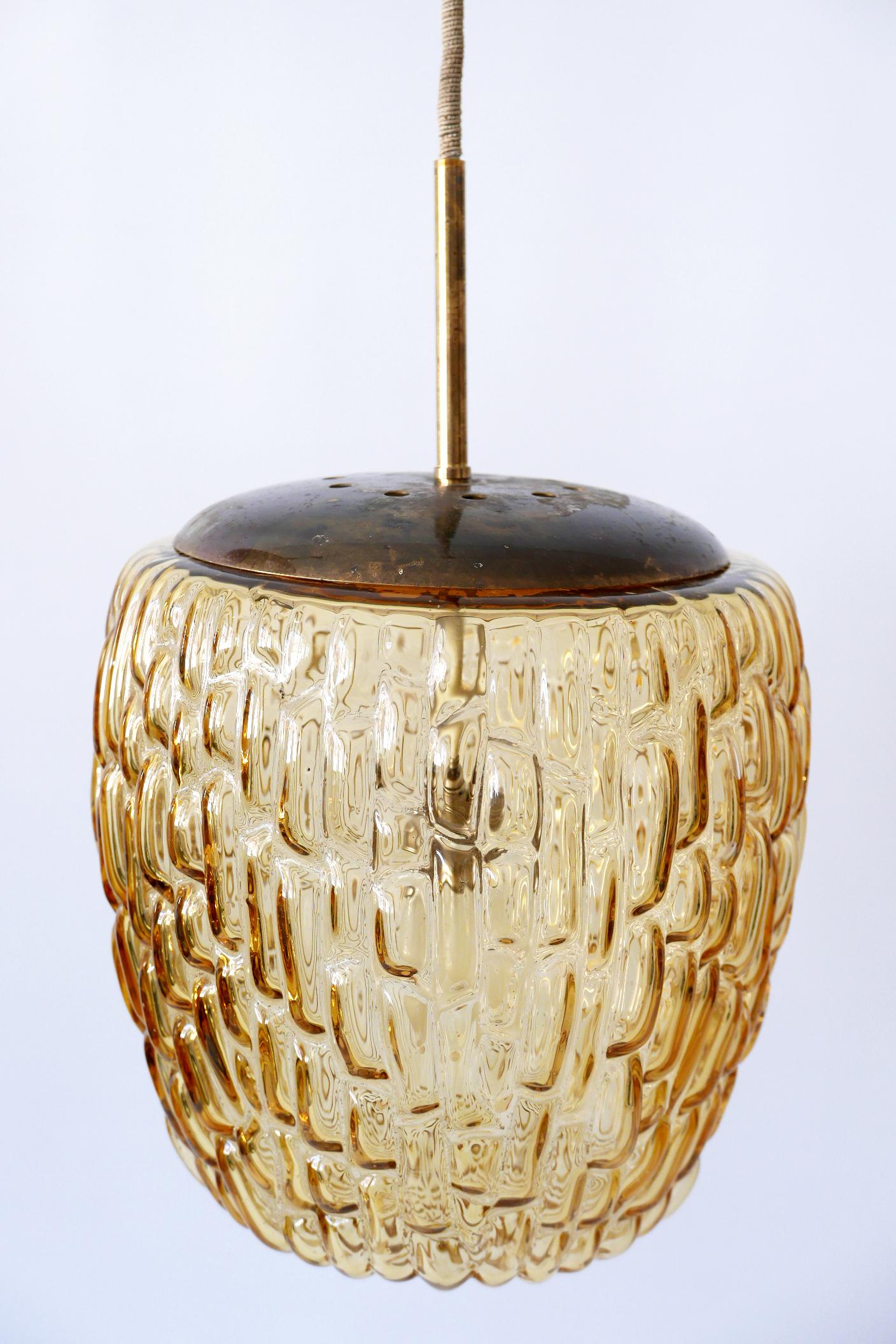 Mid-20th Century Mid-Century Modern Textured Glass Pendant Lamp by Rupert Nikoll, 1950s, Austria For Sale