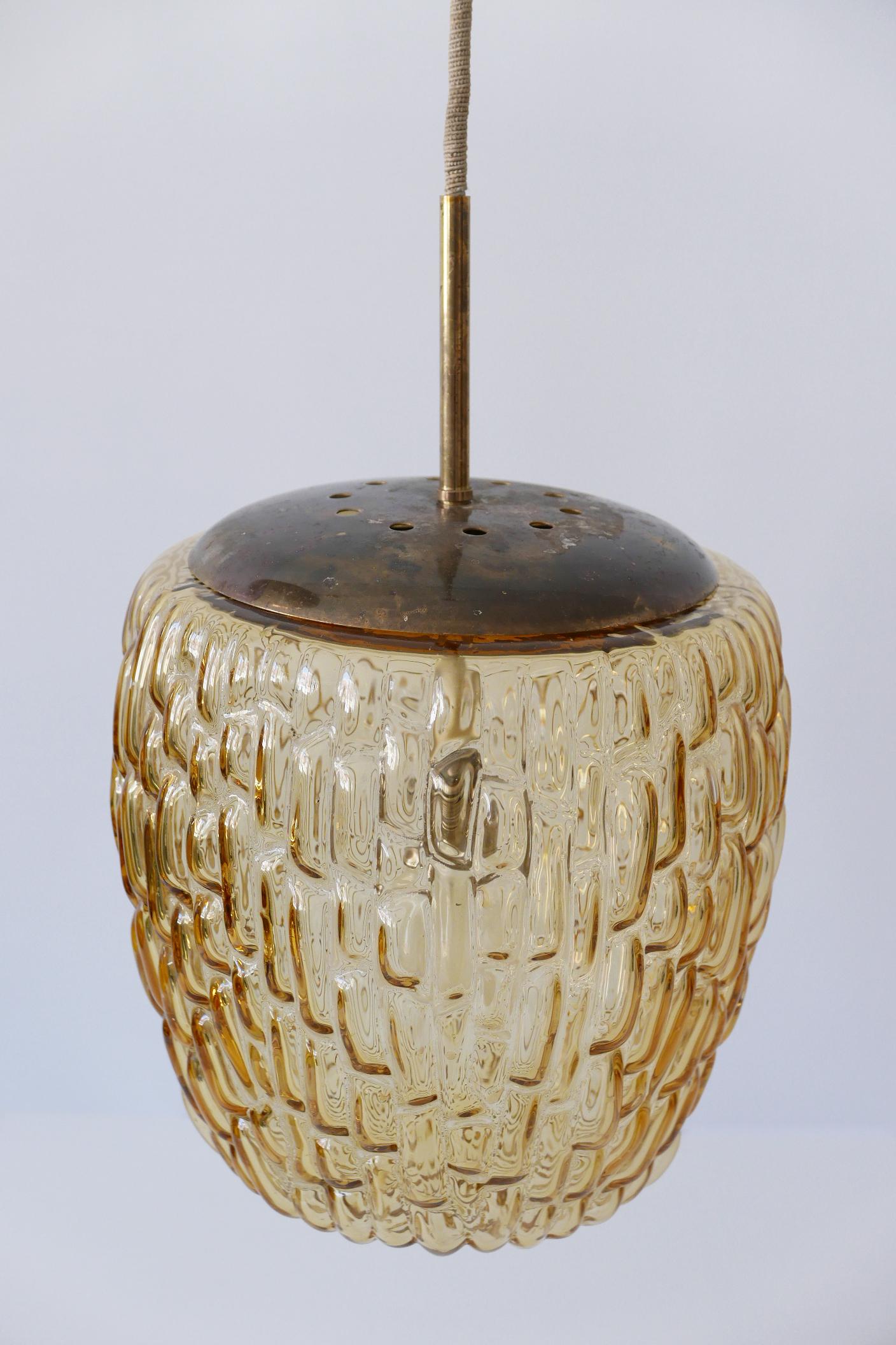 Mid-Century Modern Textured Glass Pendant Lamp by Rupert Nikoll, 1950s, Austria For Sale 3