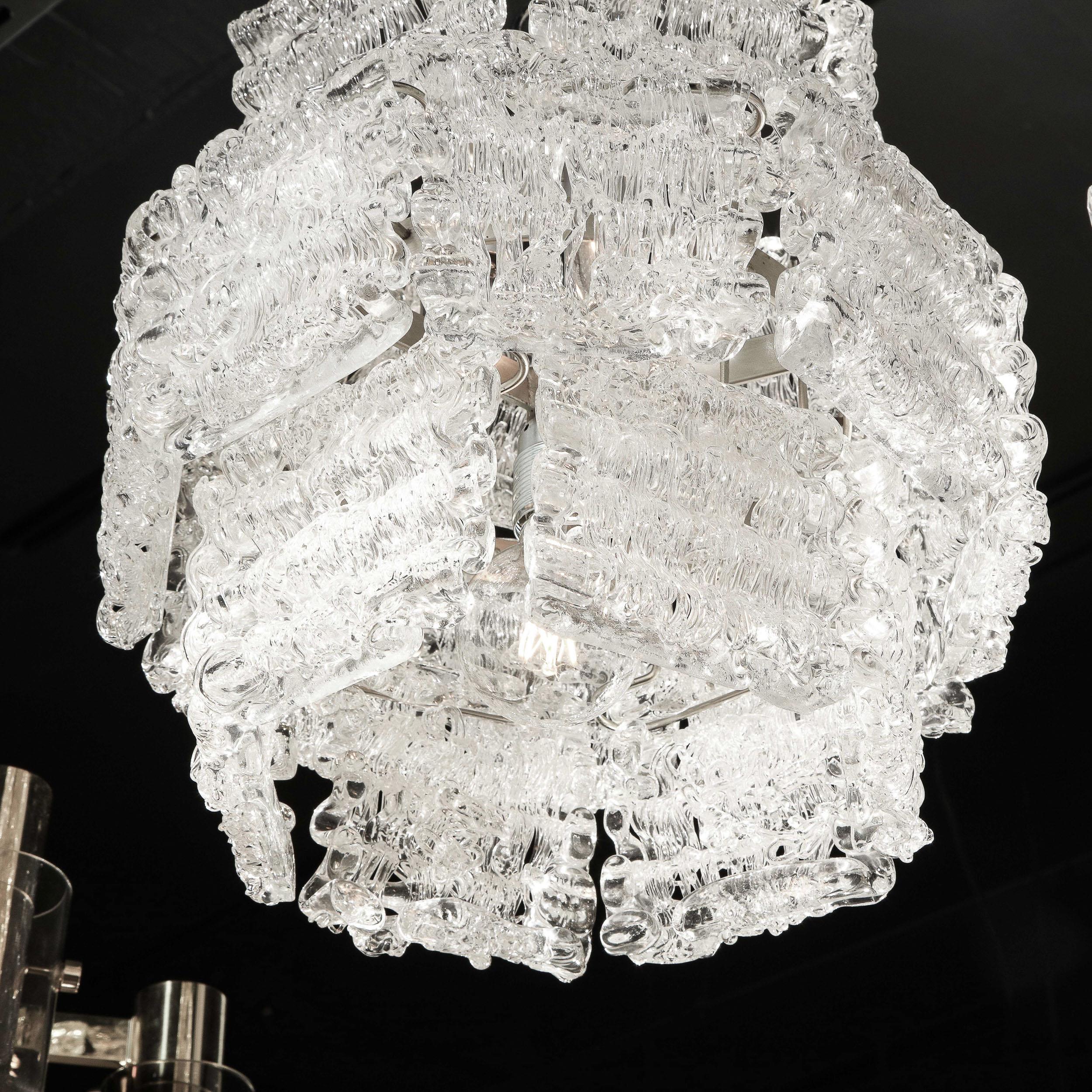 Mid-Century Modern Textured Translucent Glass Chandelier with Chrome Fittings For Sale 7