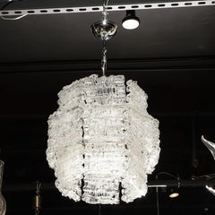 Mid-Century Modern Textured Translucent Glass Chandelier with Chrome Fittings