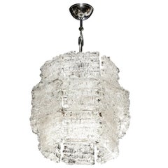 Retro Mid-Century Modern Textured Translucent Glass Chandelier with Chrome Fittings