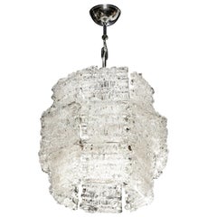 Lustre moderne du mi-siècle moderne en verre translucide texturé avec accessoires chromés