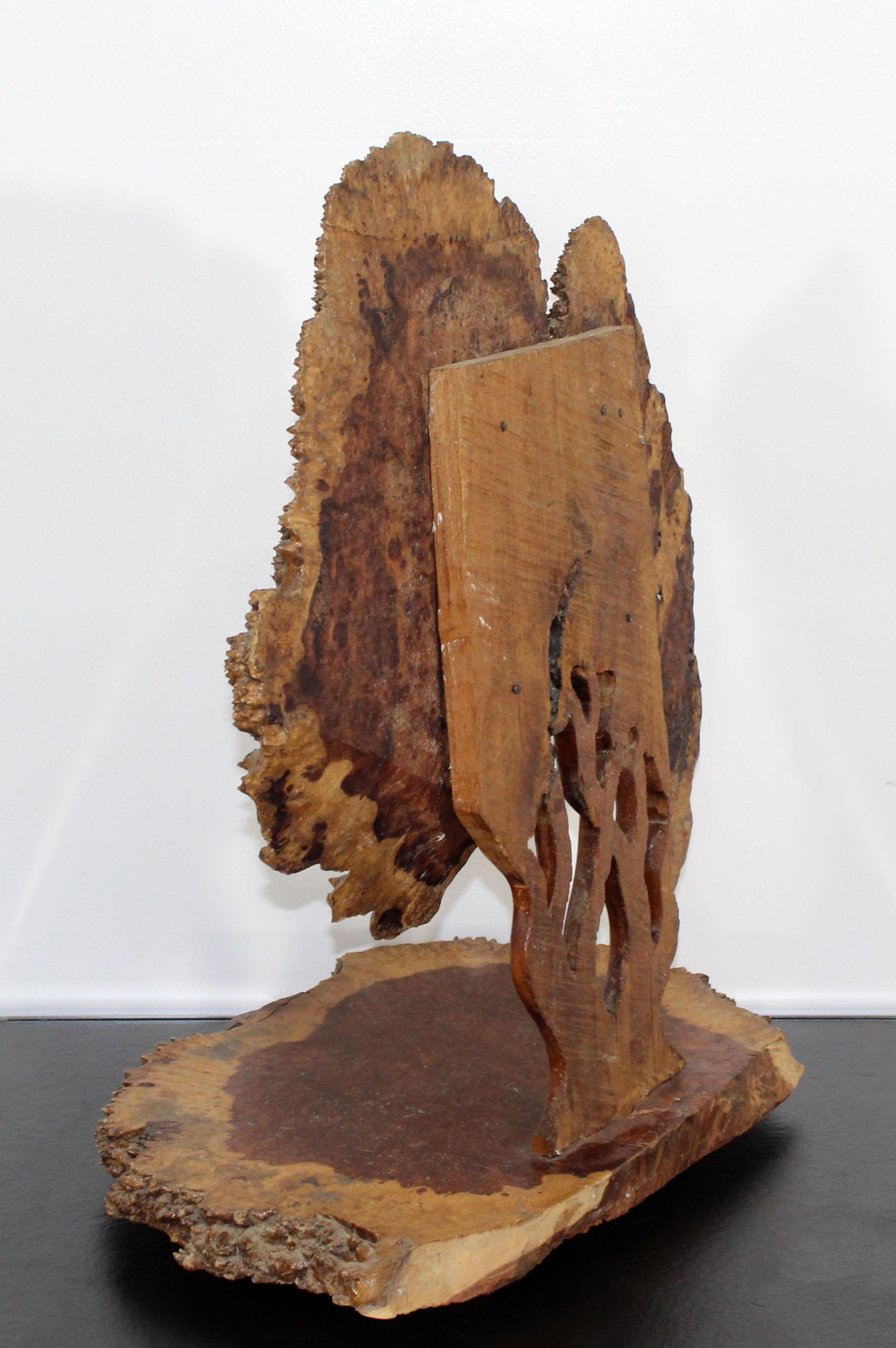 Mid-Century Modern Textured Tree of Life Studio Made Burl Wood Table Sculpture 1