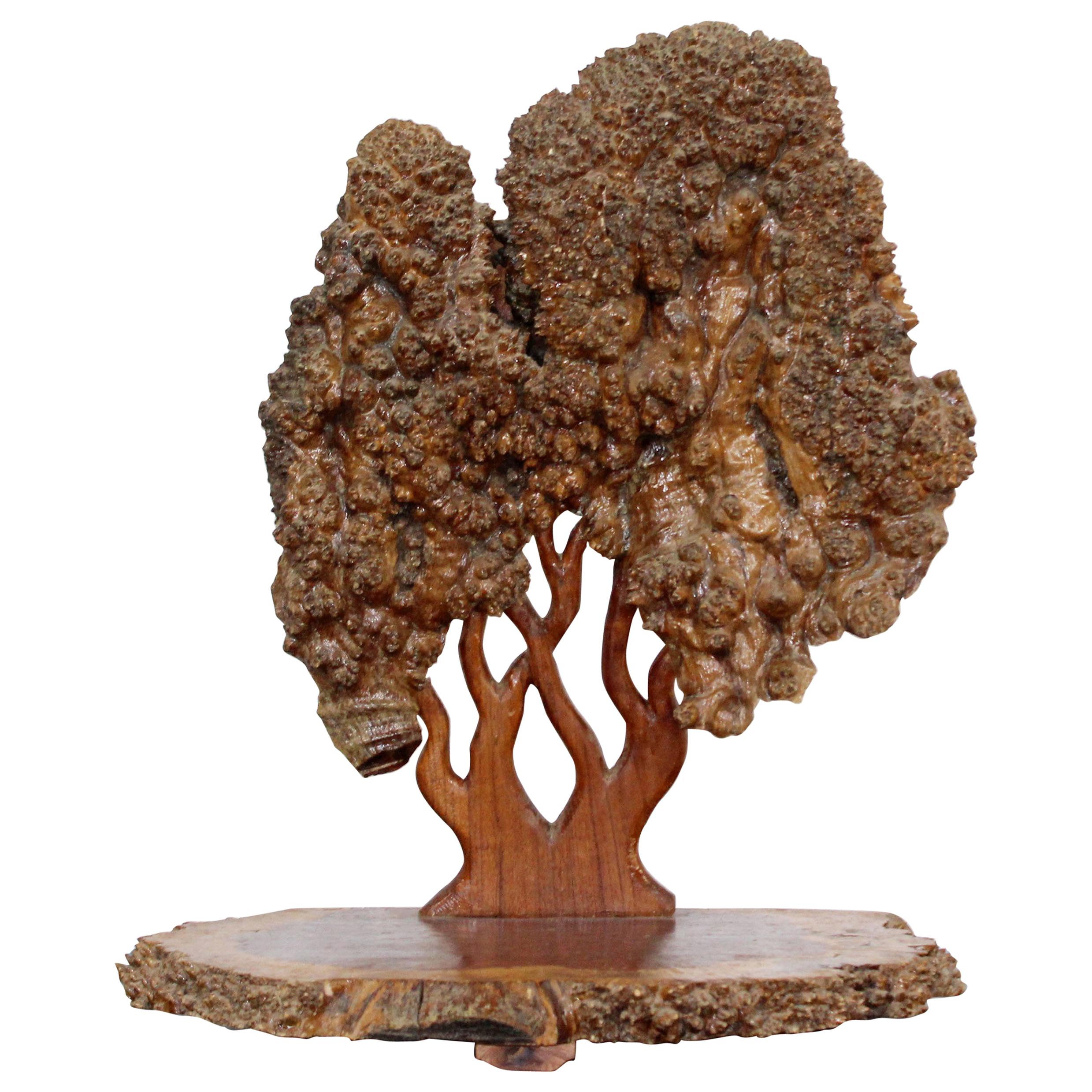 Mid-Century Modern Textured Tree of Life Studio Made Burl Wood Table Sculpture