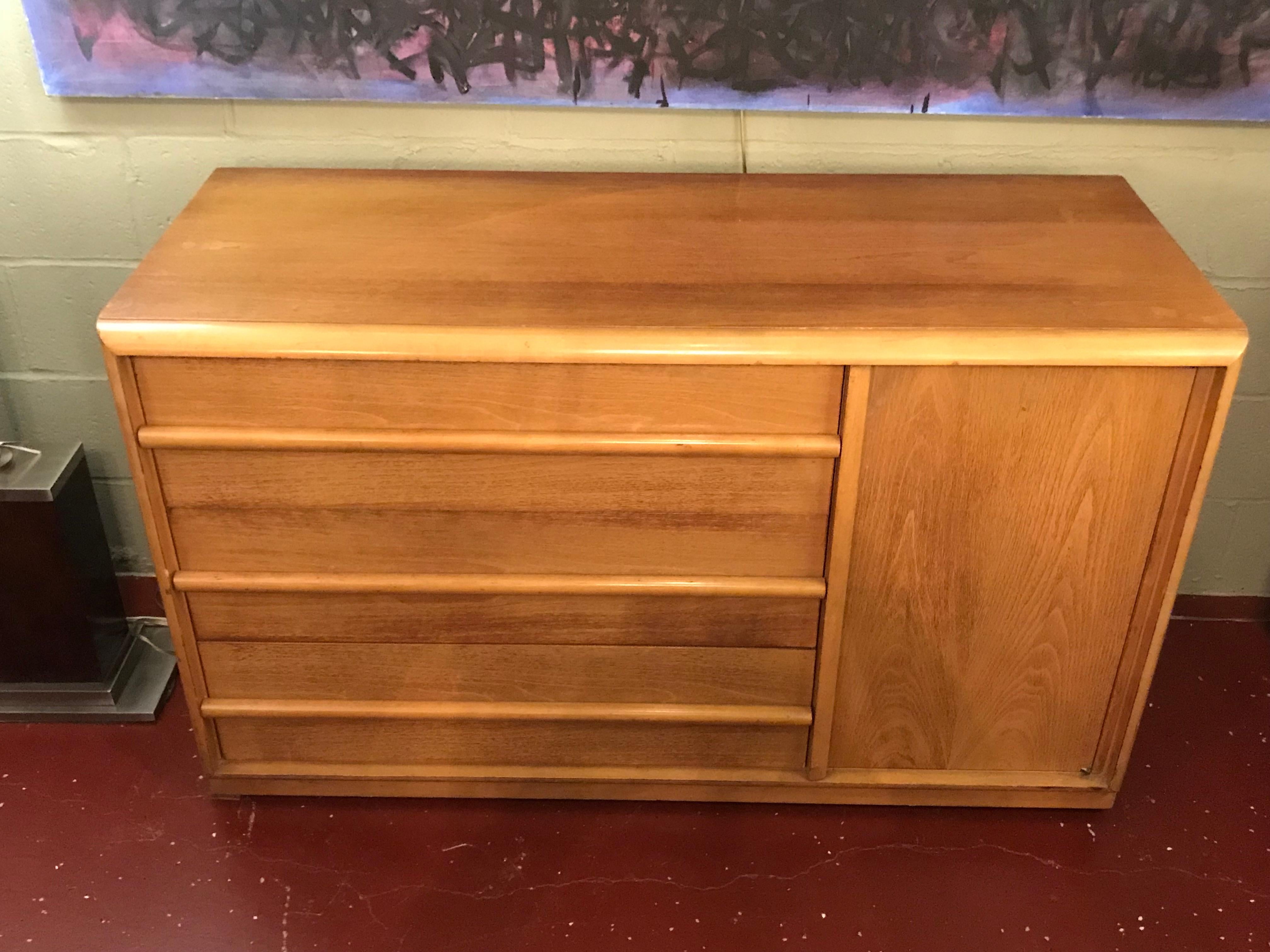 20th Century Mid-Century Modern TH Robsjohn-Gibbings Three Drawers Chest with Side Door