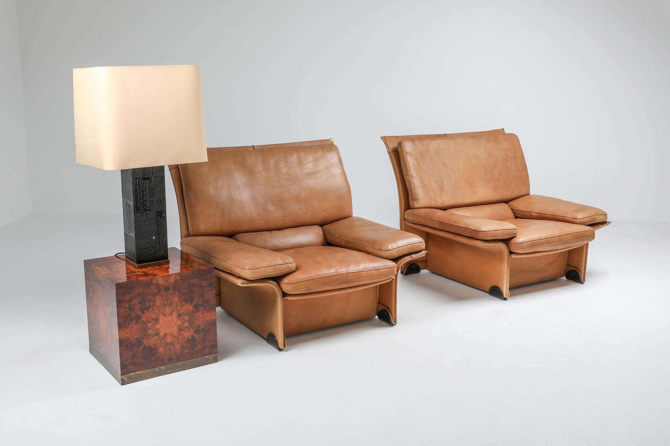 Mid-Century Modern Thick Camel Leather Club Chairs by Brunati, Italy 4