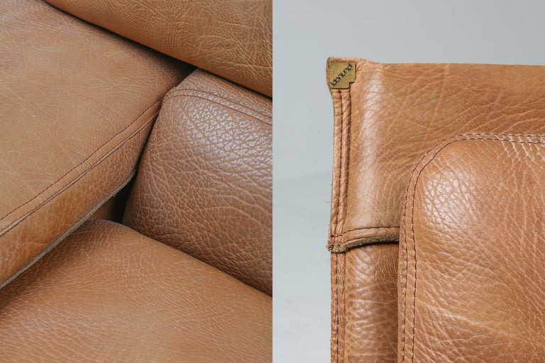 MidCentury Modern Thick Camel Leather Club Chairs by Brunati, Italy