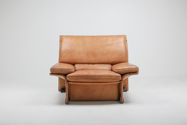 MidCentury Modern Thick Camel Leather Club Chairs by Brunati, Italy
