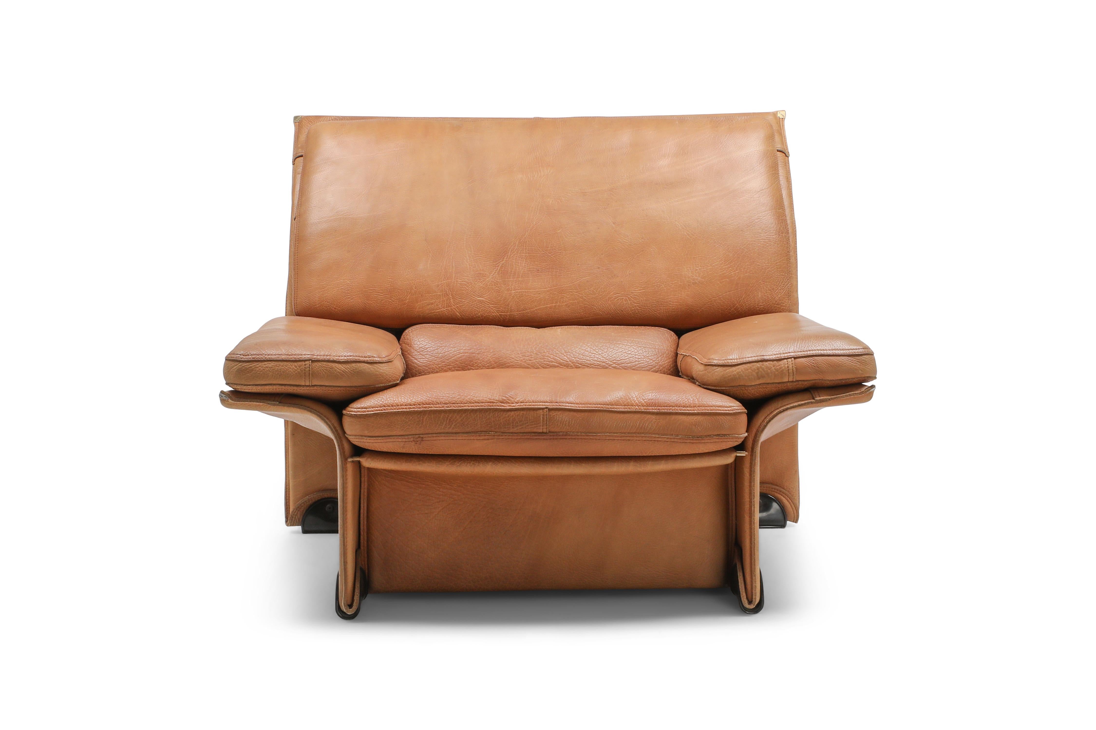 20th Century Mid-Century Modern Thick Camel Leather Club Chairs by Brunati, Italy