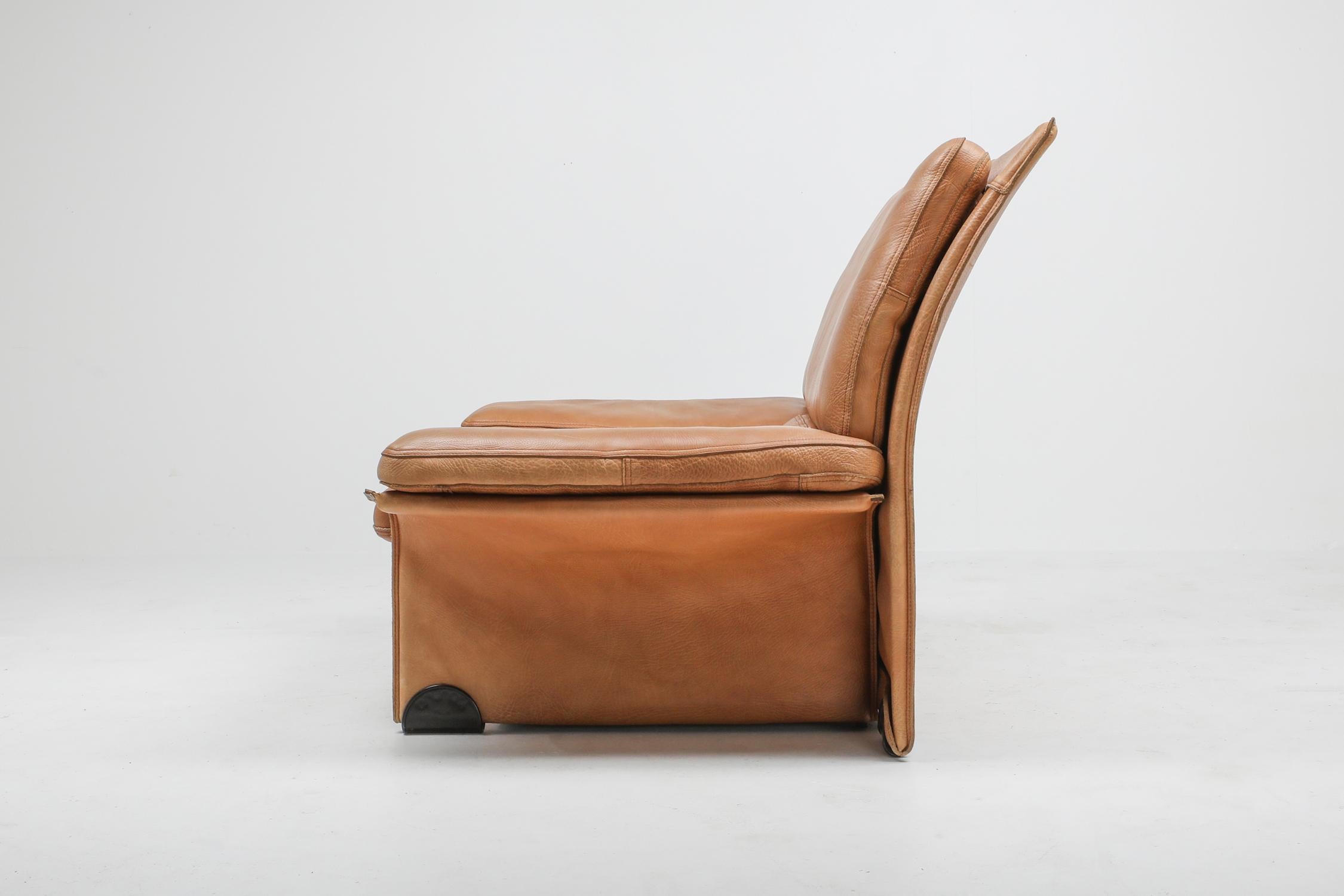 Mid-Century Modern Thick Camel Leather Club Chairs by Brunati, Italy 2