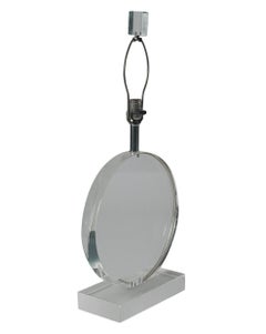 Lampada da tavolo circolare spessa in lucite trasparente, moderna, di metà secolo