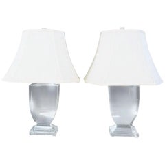 Vintage Mid-Century Modern Thick-Cut Crystal Heraldic Table Lamp Pair, Hollywood Regency