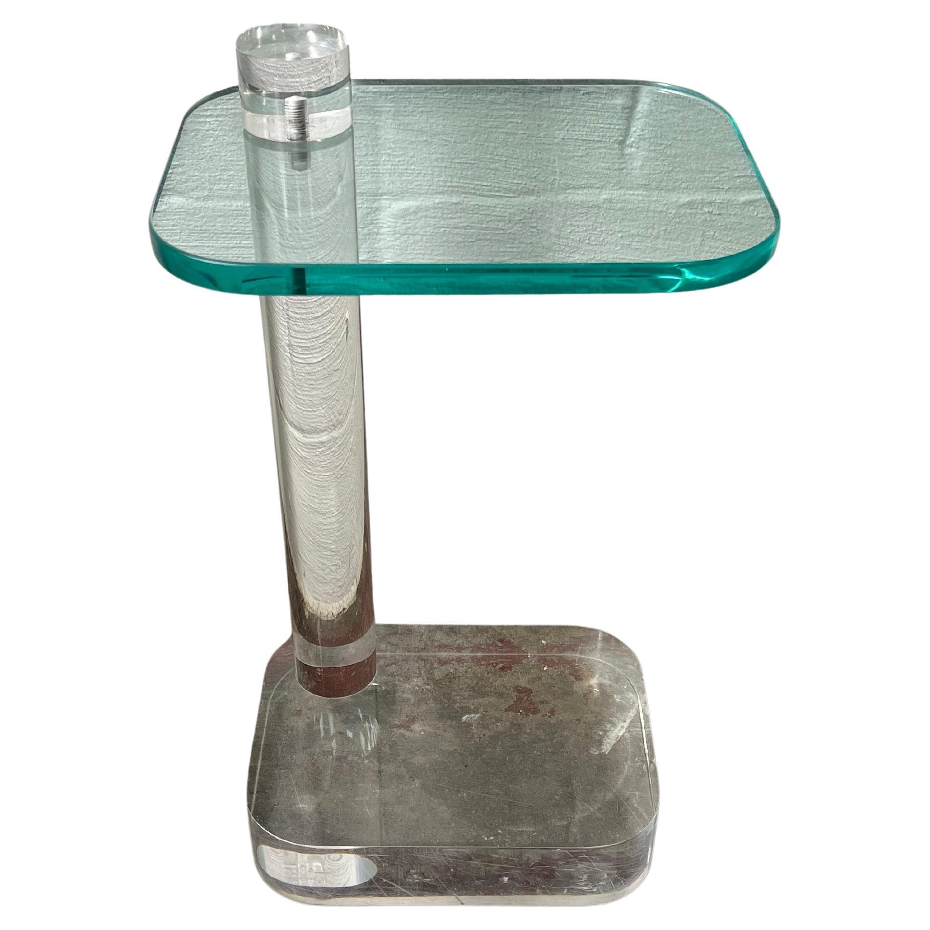 Mid-Century Modern Thick Lucite and Glass Drink Side Table by Les Prismatiques For Sale