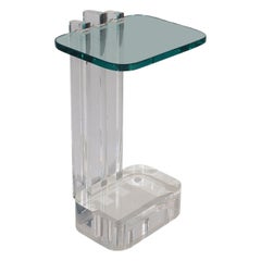 Mid-Century Modern Thick Lucite and Glass Side Table by Les Prismatiques