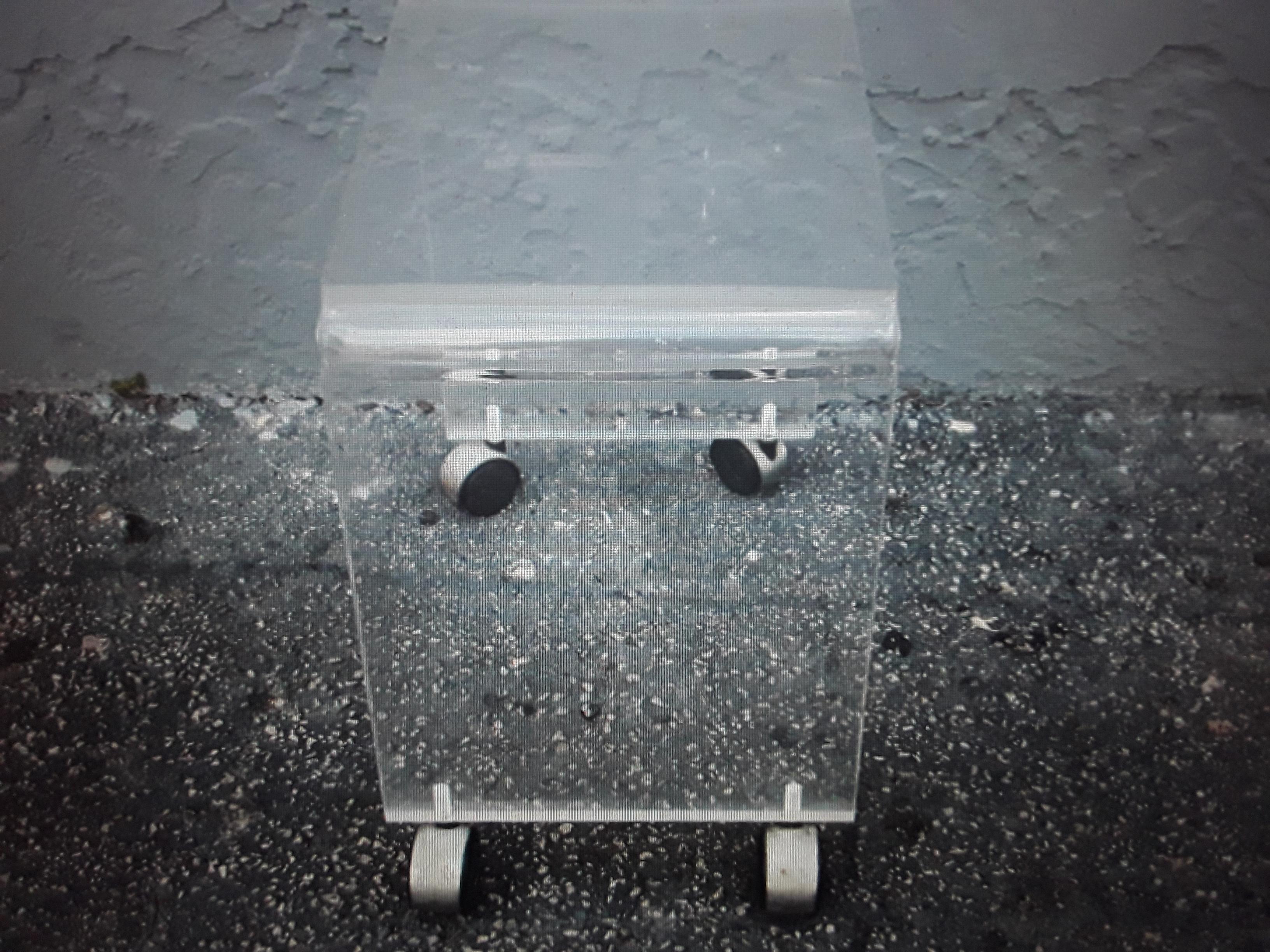 Mid Century Modern Thick Lucite Rolling Vanity Stool. Very nice quality.