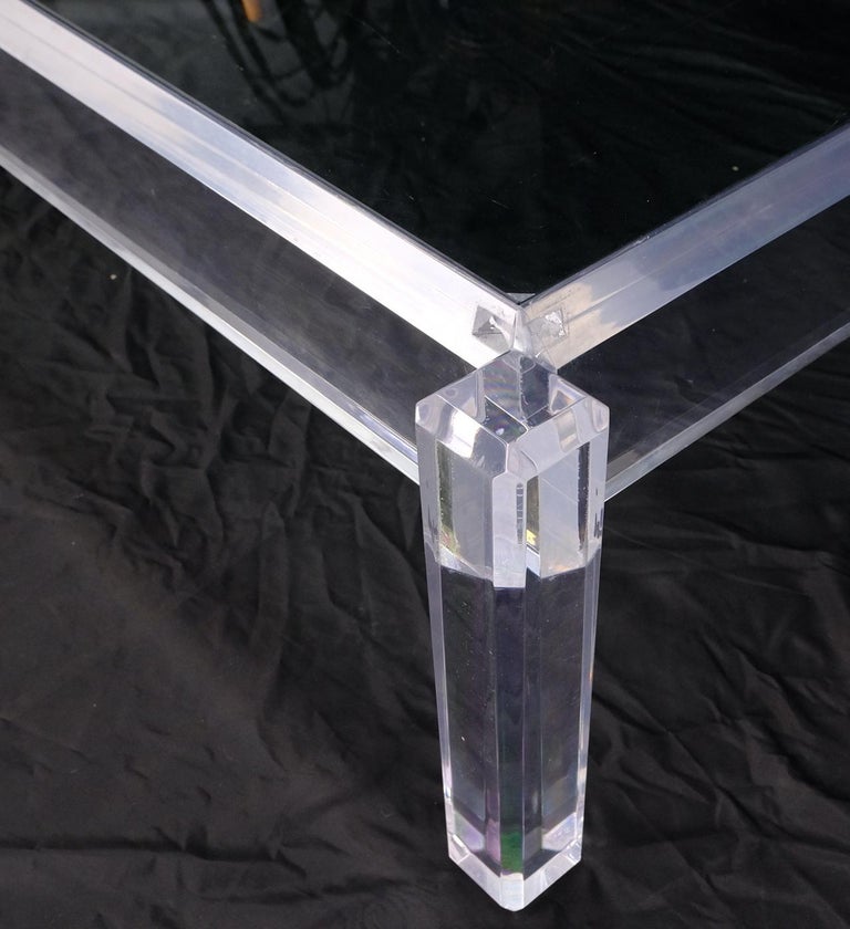 Mid Century Modern Thick Polished Lucite Base Glass Top Square Coffee