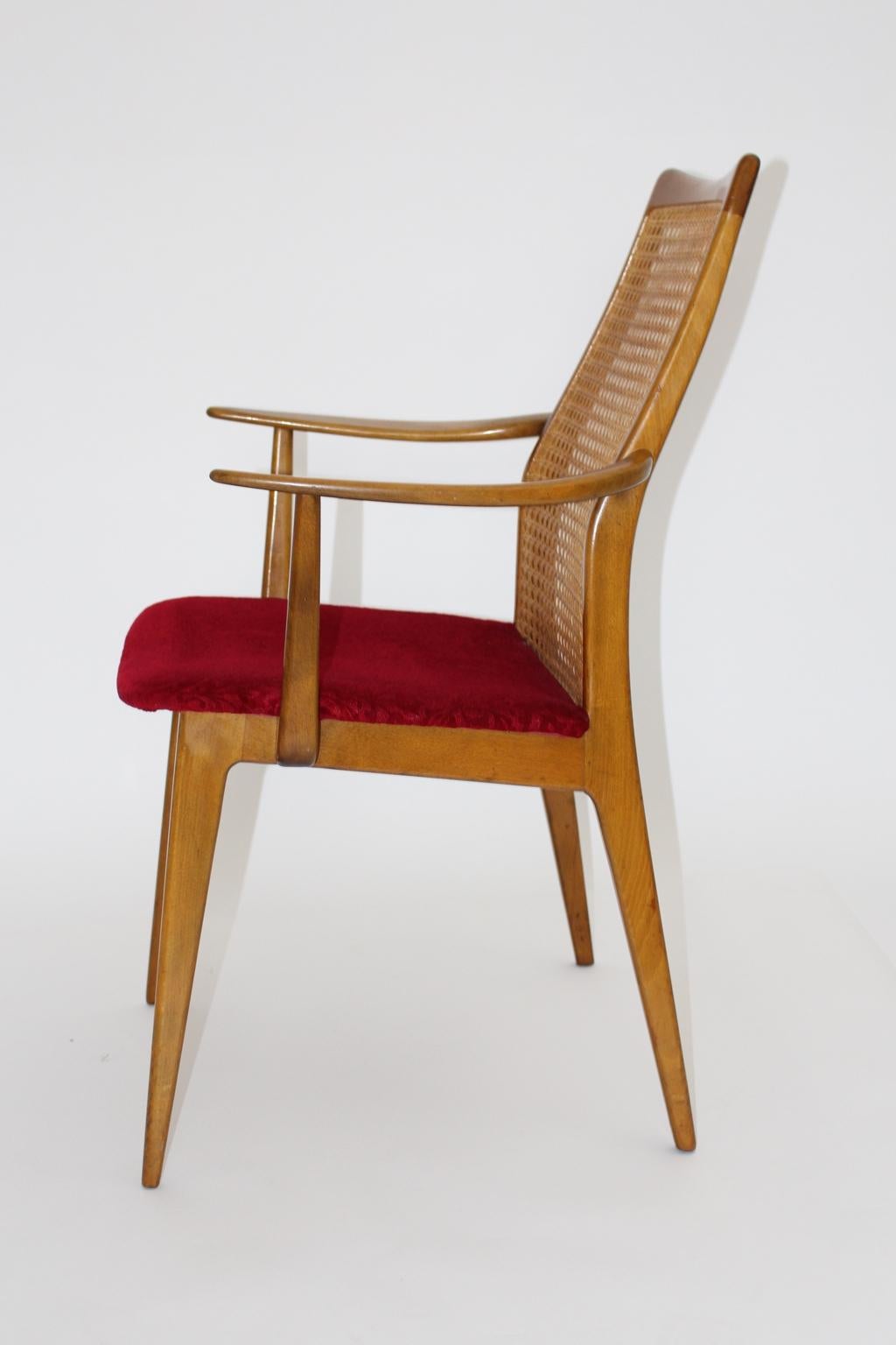 Vintage-Sessel aus gewebtem Rohrholz, Thonet, 1950er Jahre, Mid-Century Modern (Moderne der Mitte des Jahrhunderts) im Angebot