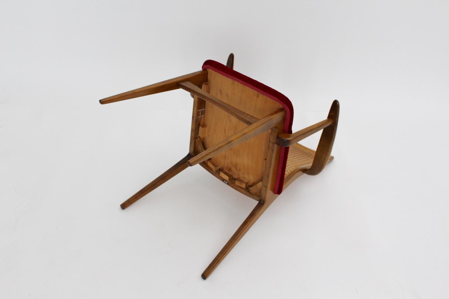 Mid-Century Modern Thonet Beechwood Woven Cane Vintage Armchair, 1950s For Sale 1