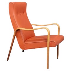 Mid-Century Modern Thonet Bentwood Birch Lounge Armchair Reddish Orange