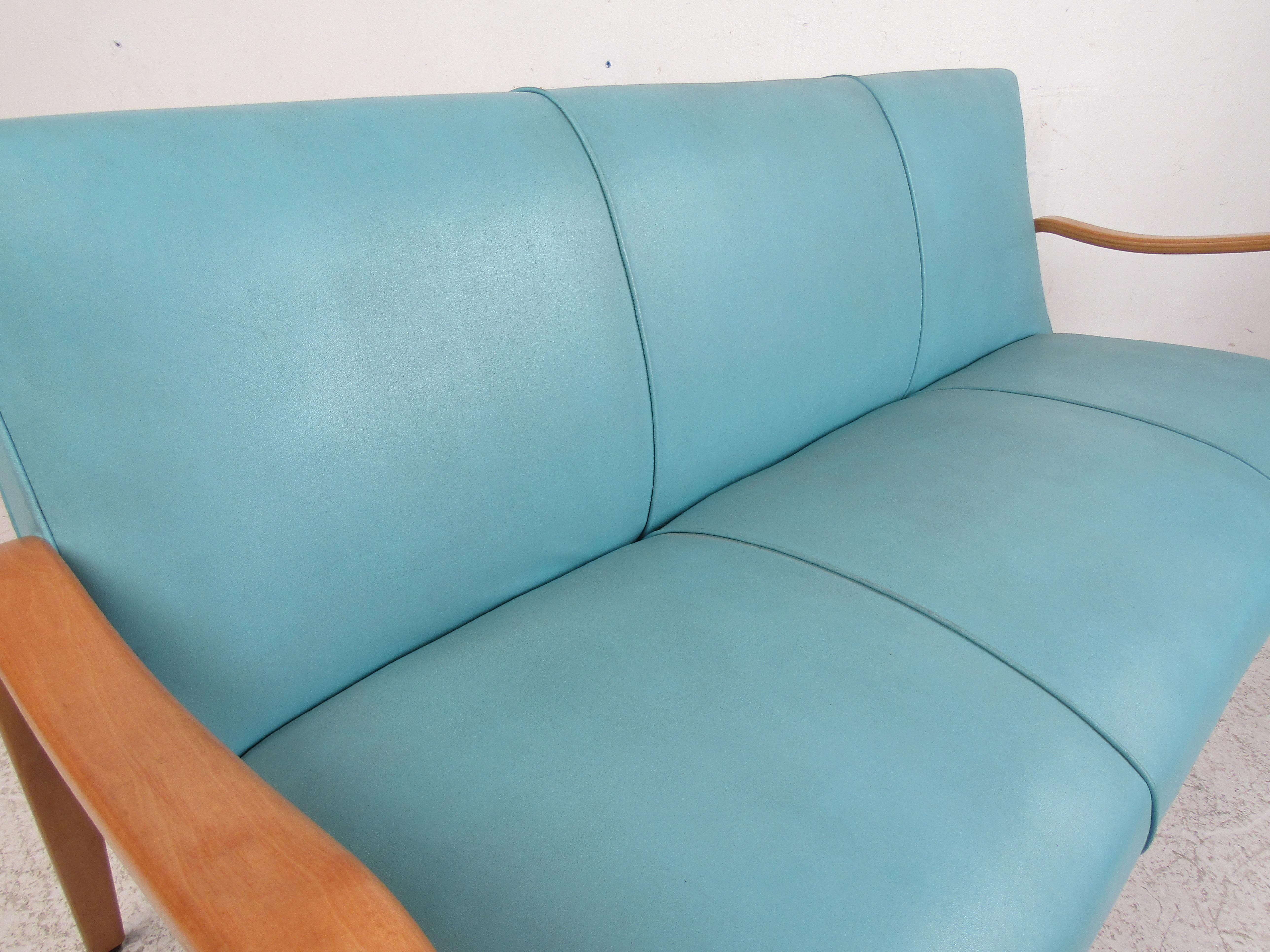 Mid-Century Modern Thonet Style Blue Sofa 1
