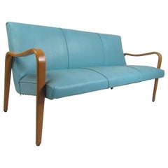 Mid-Century Modern Thonet Style Blue Sofa