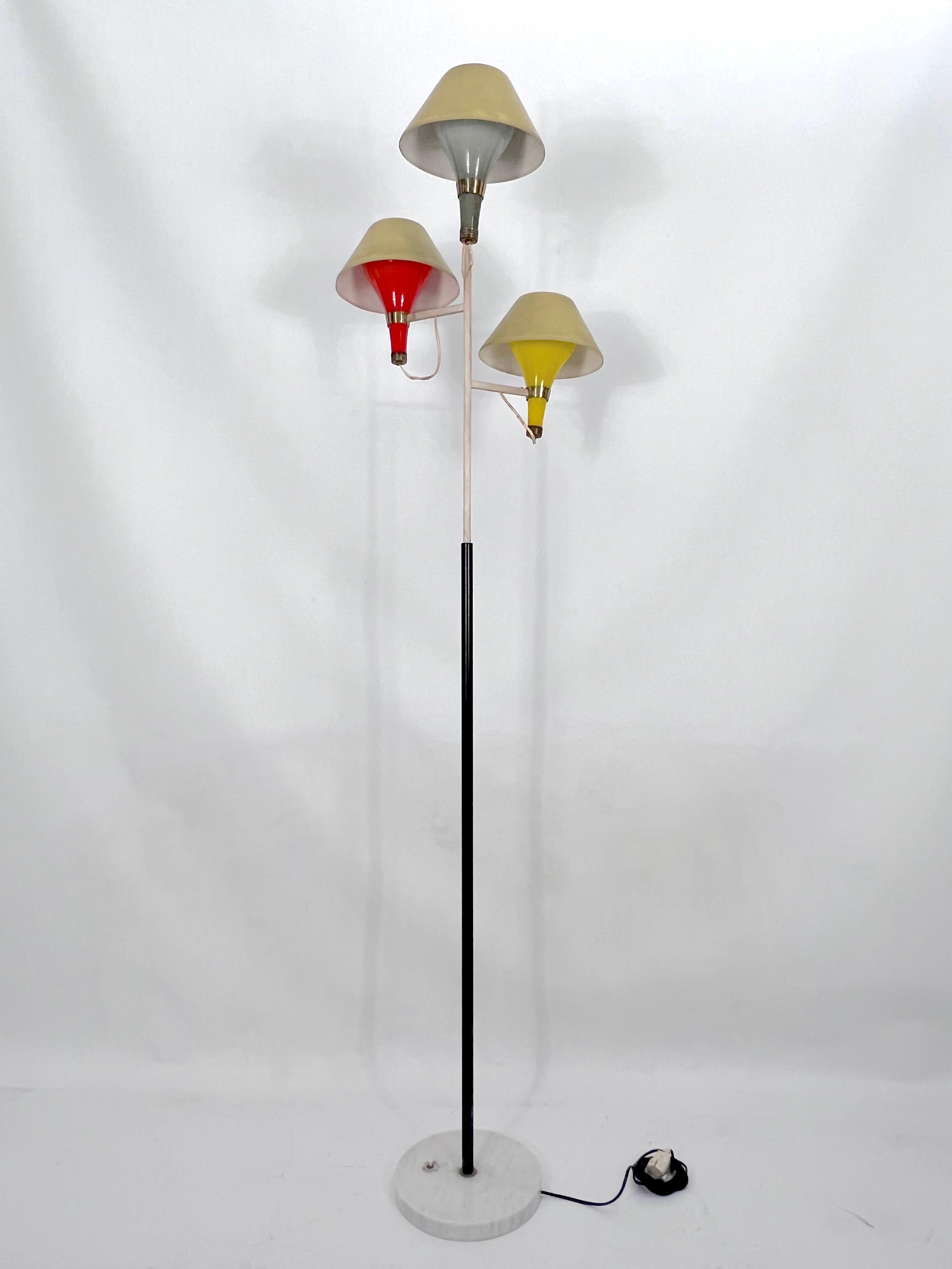 Italian Mid-Century Modern Three Arms Floor Lamp by Stilux Milano, Italy, 1950s For Sale
