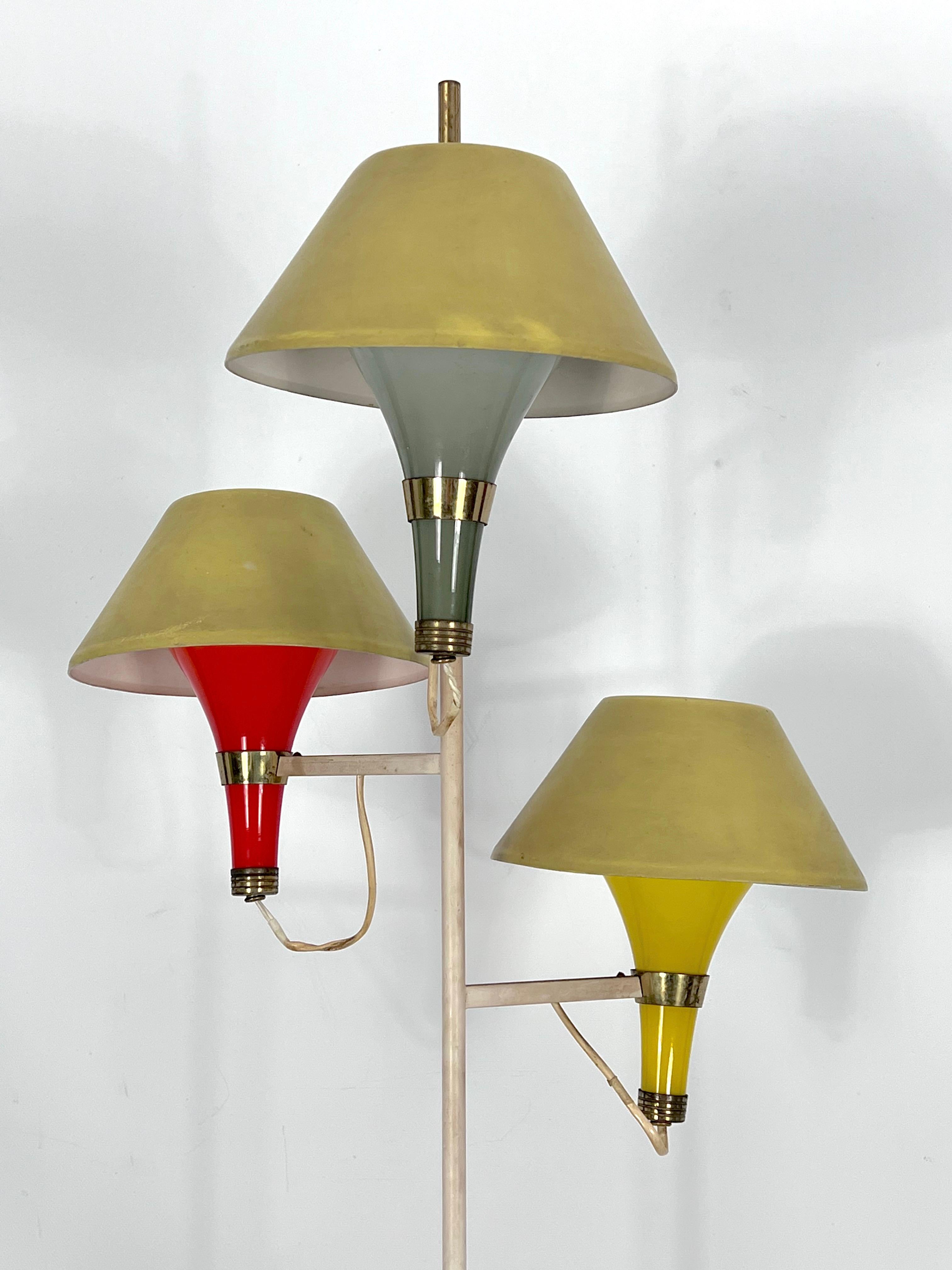 Lacquered Mid-Century Modern Three Arms Floor Lamp by Stilux Milano, Italy, 1950s For Sale