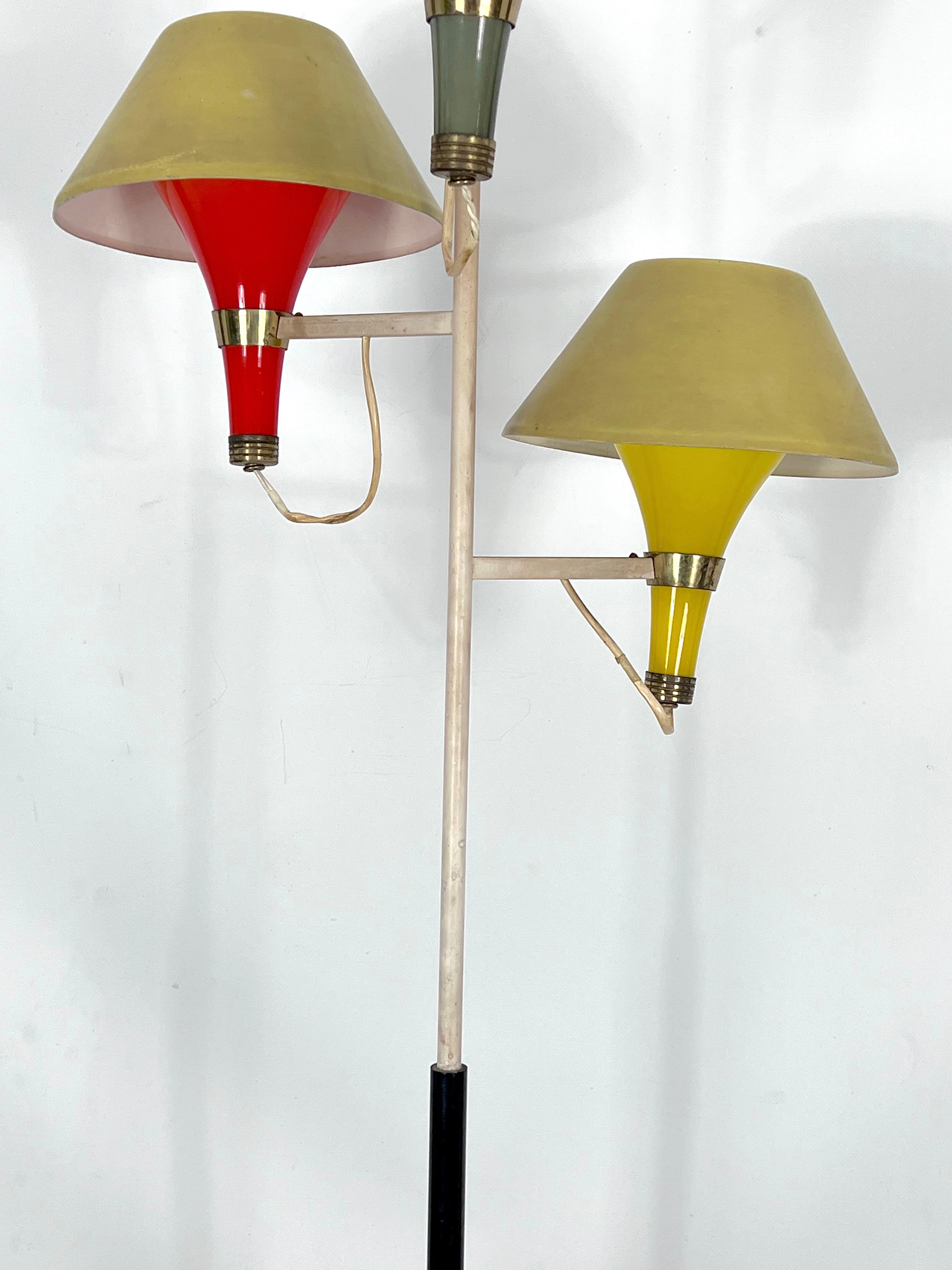 20th Century Mid-Century Modern Three Arms Floor Lamp by Stilux Milano, Italy, 1950s For Sale