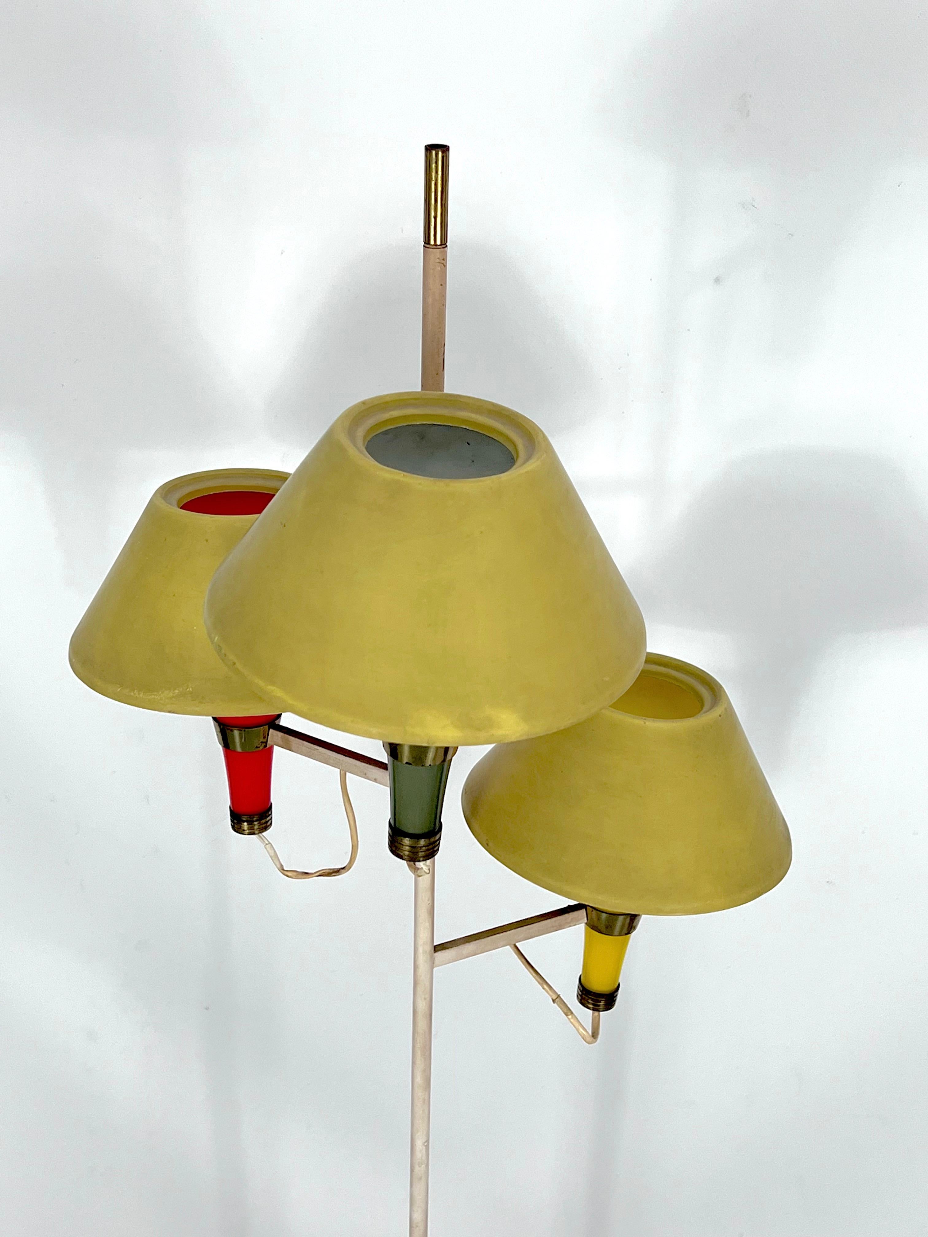 Brass Mid-Century Modern Three Arms Floor Lamp by Stilux Milano, Italy, 1950s For Sale