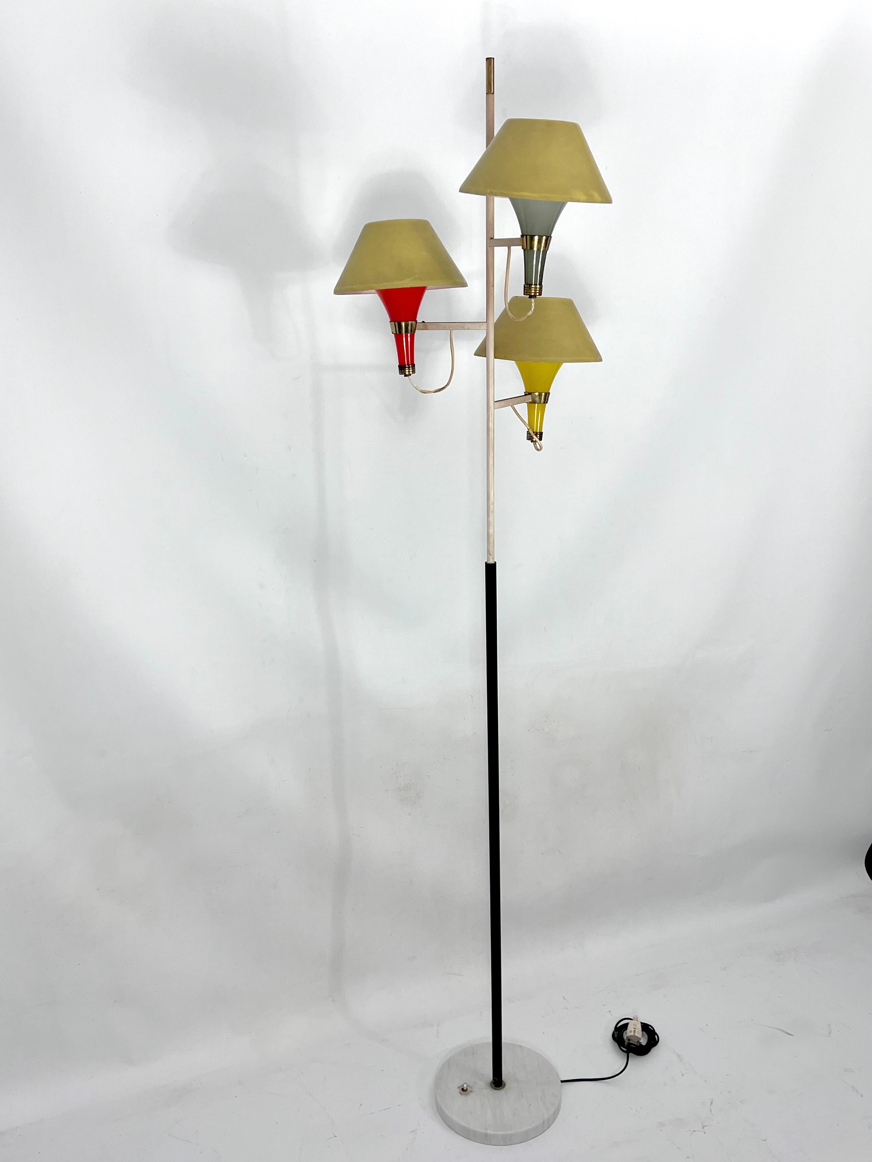 Mid-Century Modern Three Arms Floor Lamp by Stilux Milano, Italy, 1950s For Sale 1