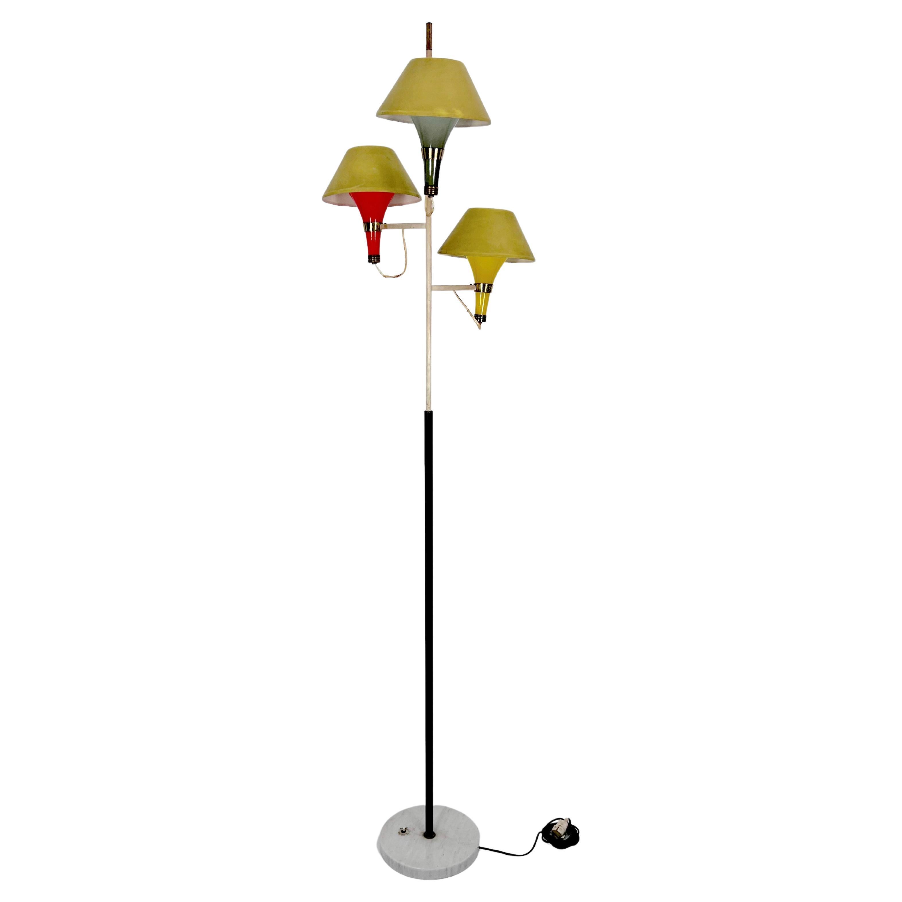 Lampadaire à trois bras de style mi-siècle moderne de Stilux Milano, Italie, années 1950