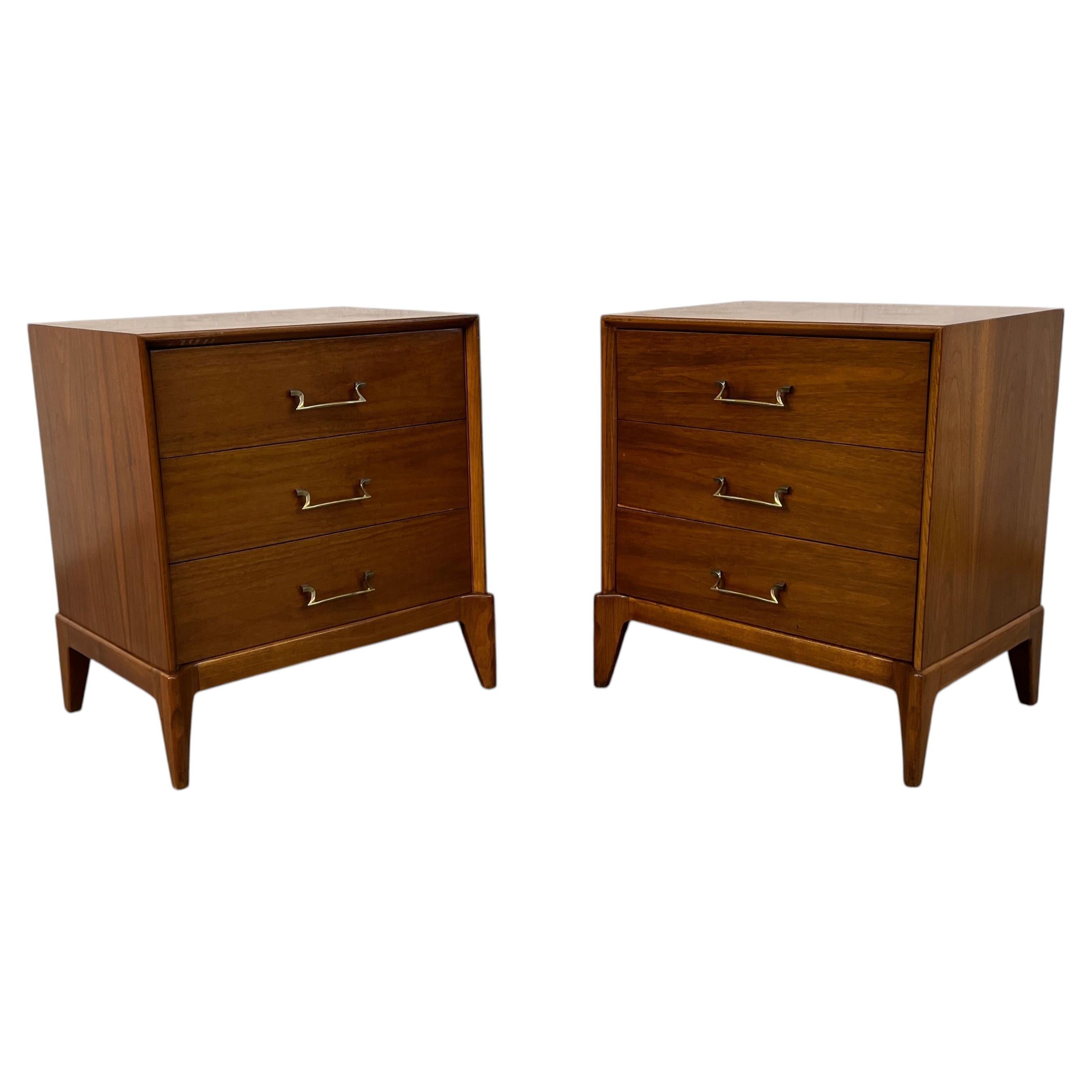 Mid-Century Modern Three Drawer Walnut Nightstands