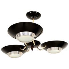 Mid-Century Modern Black Three-Light Ceiling Fixture Style Stilnovo 1960s