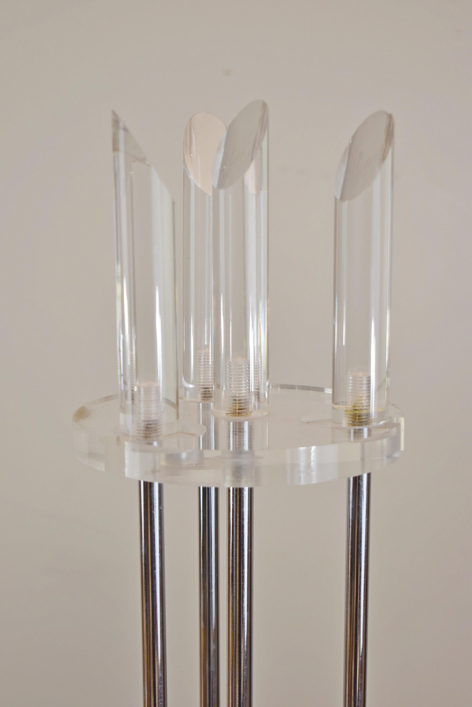 Mid-Century Modern Three Piece Lucite & Chrome Fireplace Set Tools In Good Condition For Sale In Toledo, OH