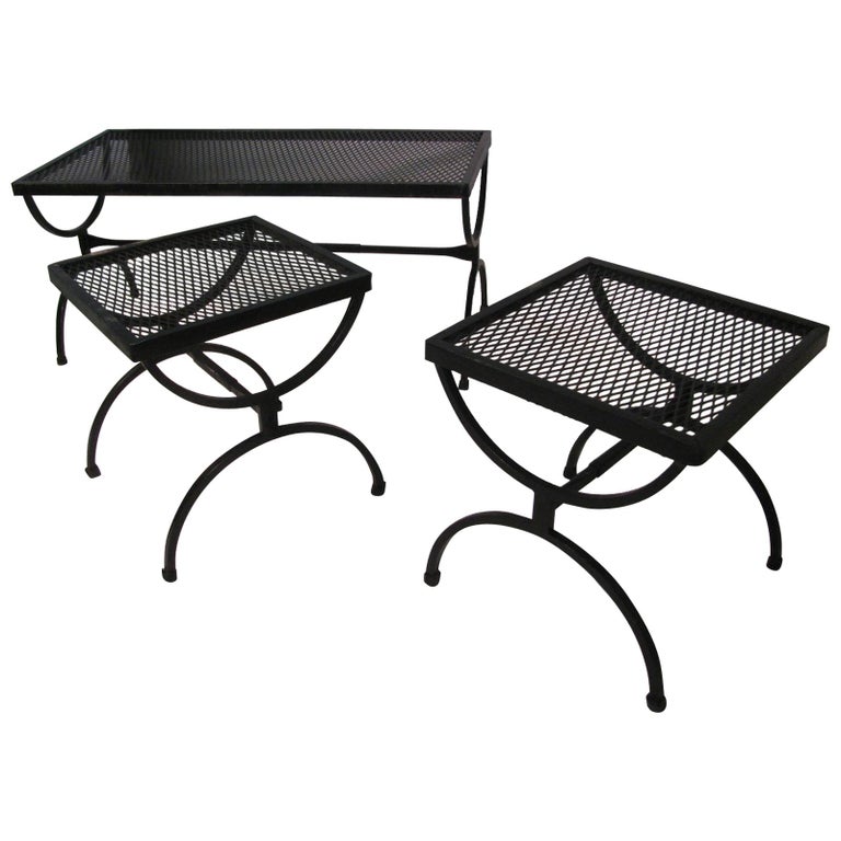 MidCentury Modern ThreePiece Outdoor Set Cocktail Table at 1stDibs