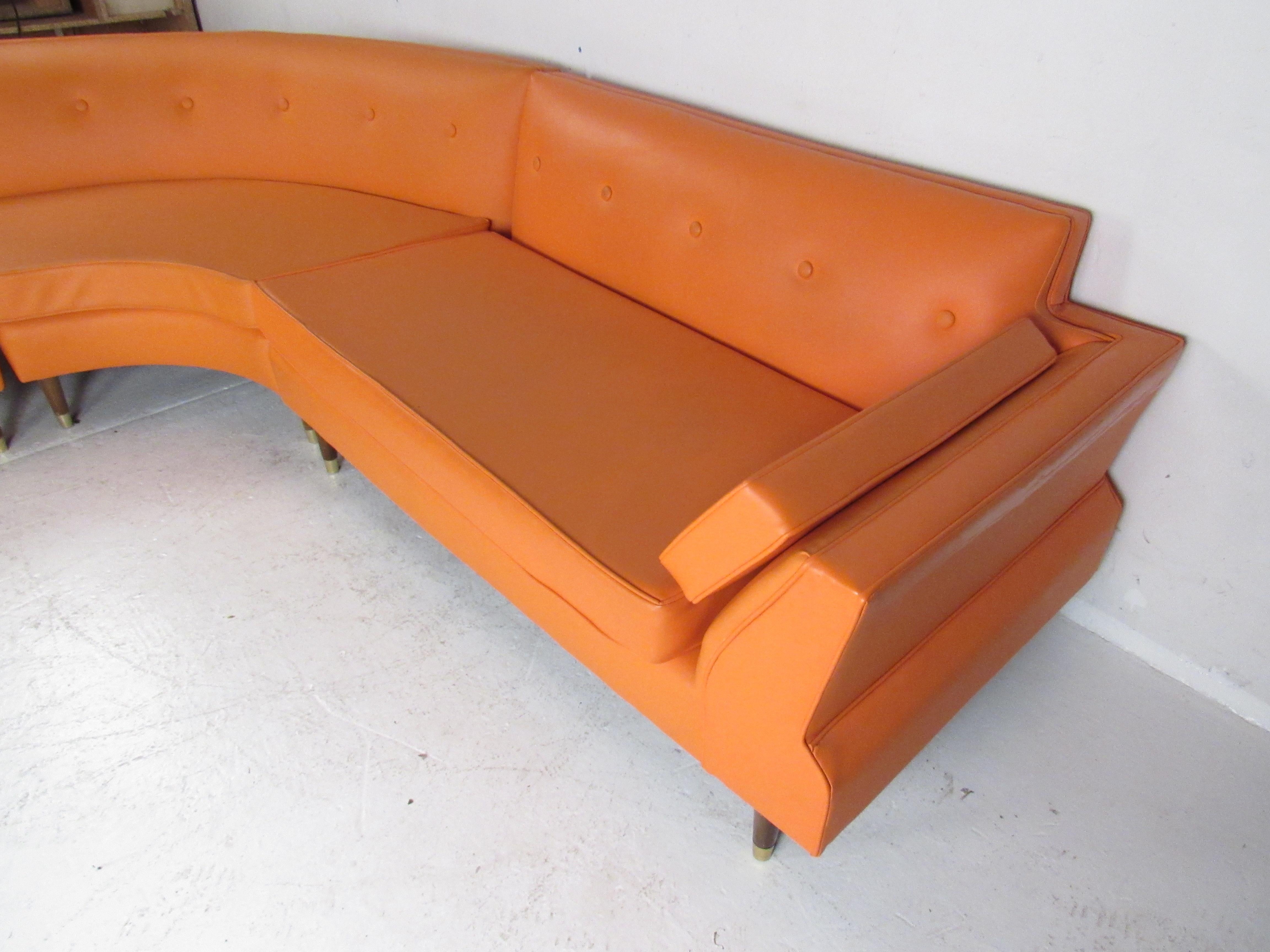 Brass Mid-Century Modern Three-Piece Sectional Sofa