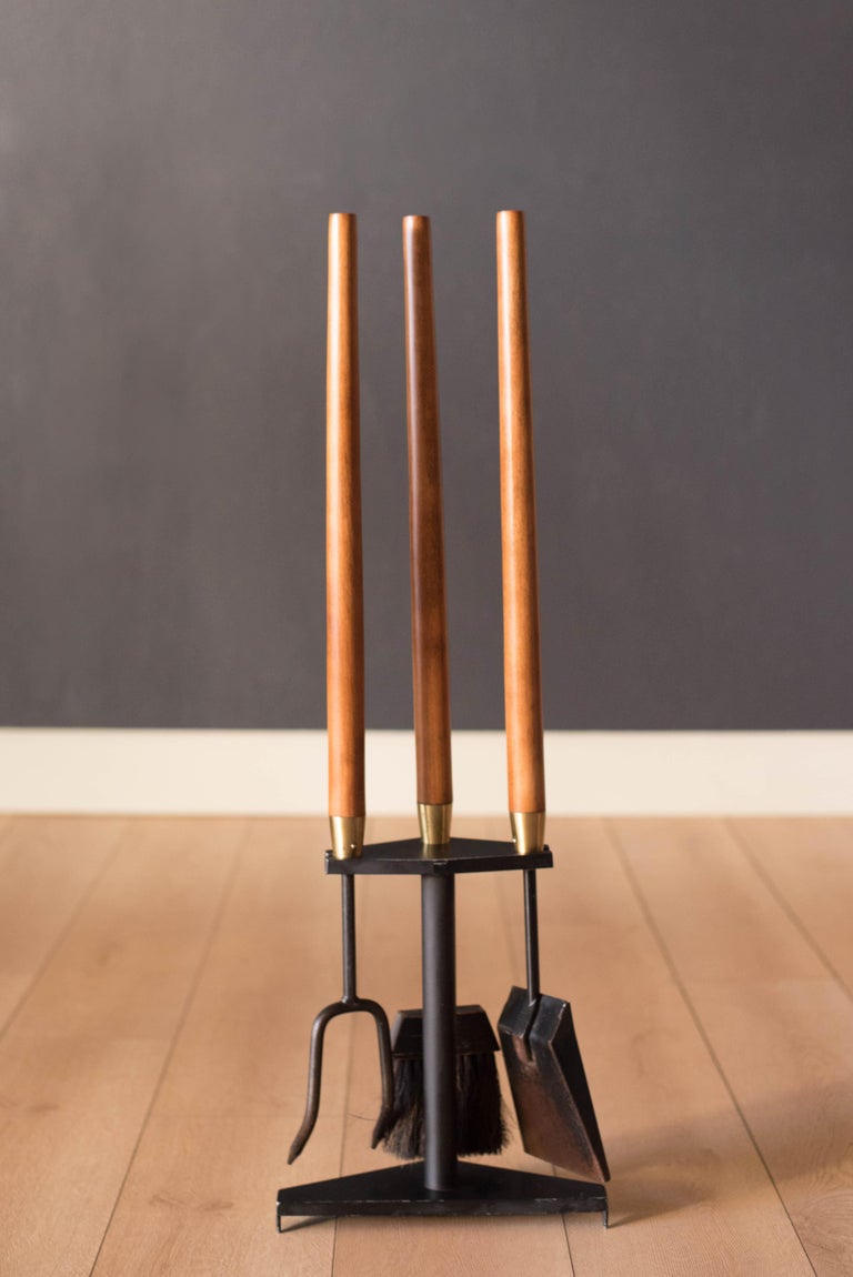 MidCentury Modern ThreePiece Standing Fireplace Tool Set by Seymour