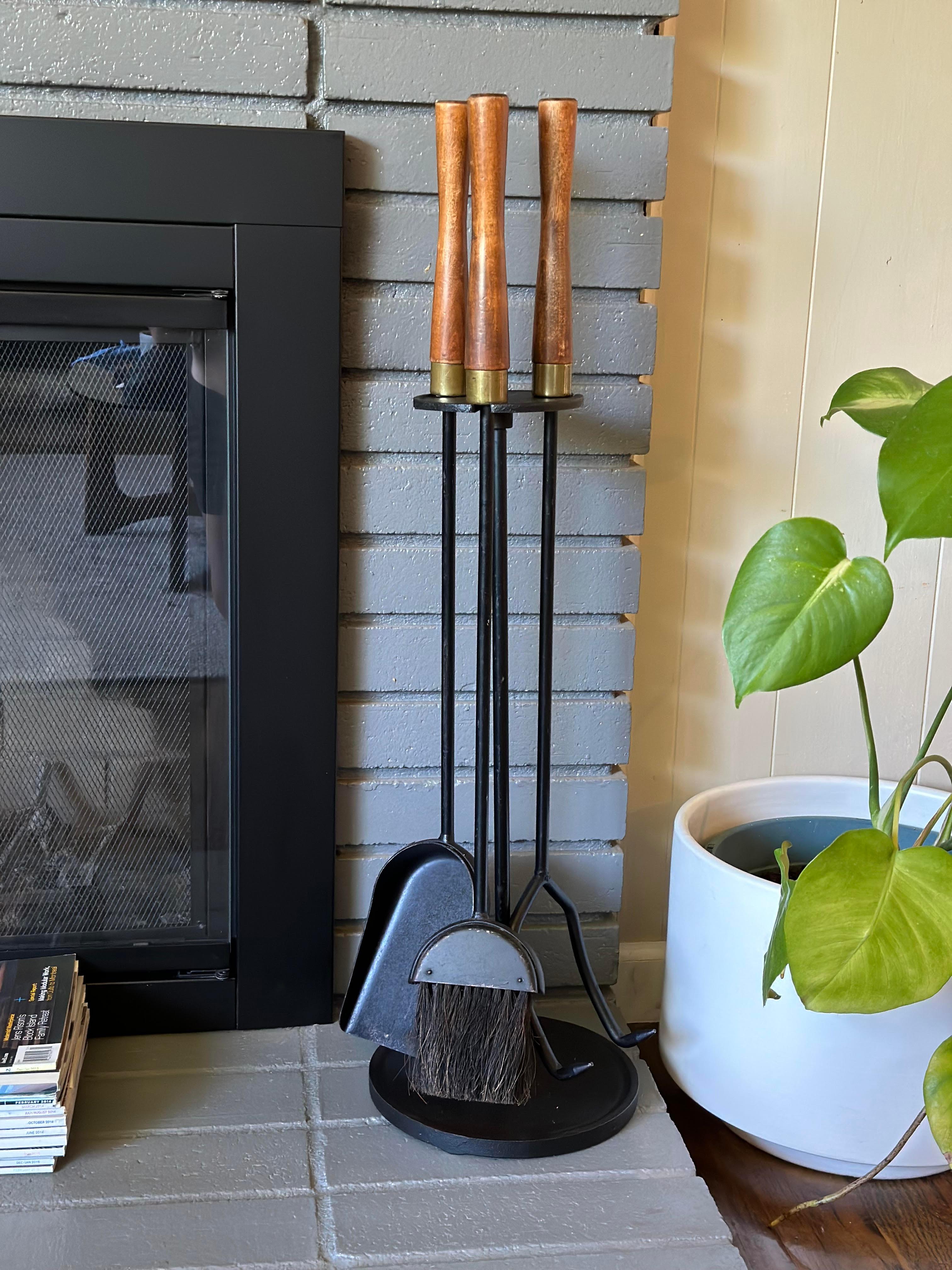 American Mid Century Modern Three-Piece Standing Fireplace Tool Set