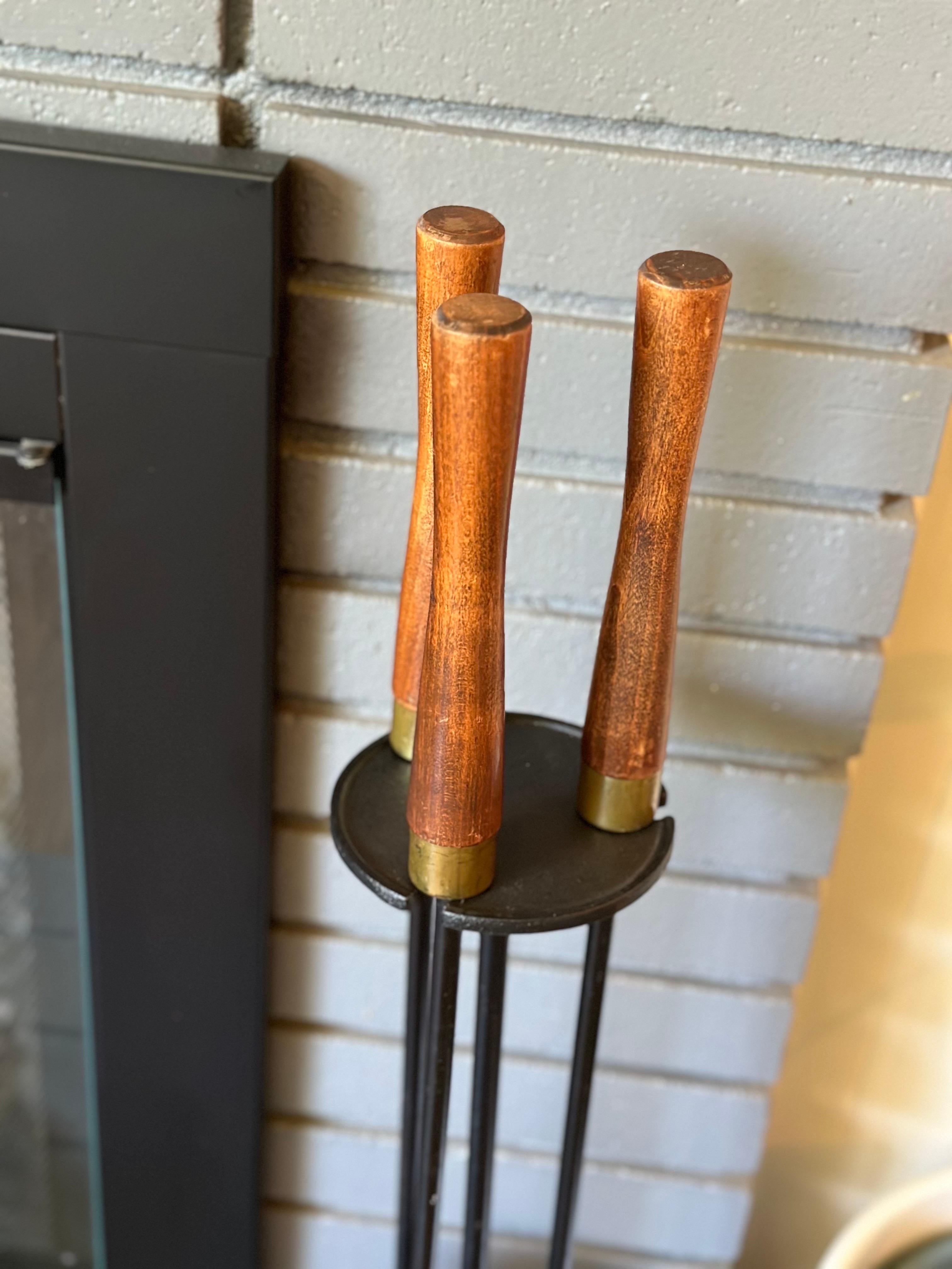Mid-20th Century Mid Century Modern Three-Piece Standing Fireplace Tool Set