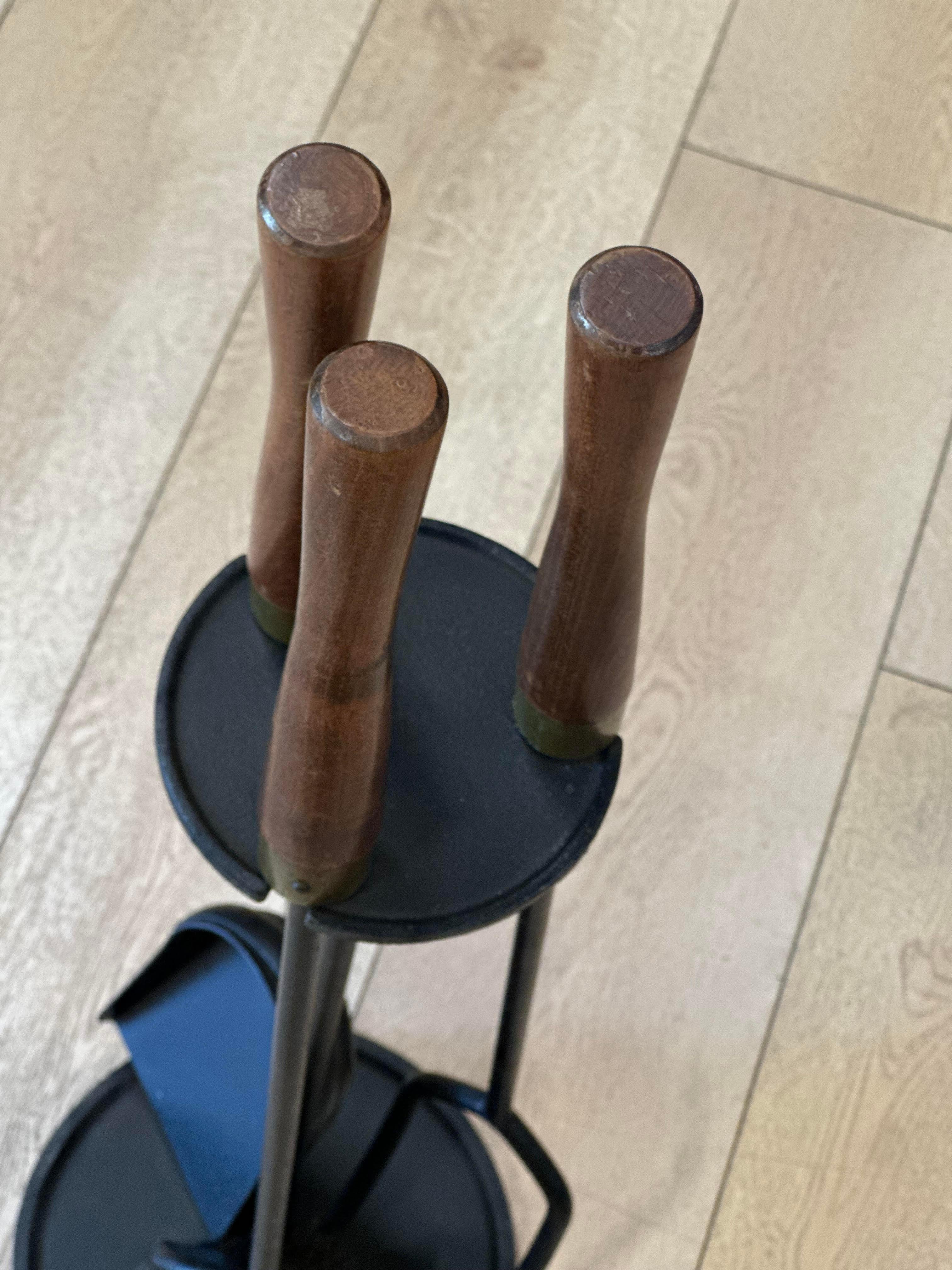 Mid Century Modern Three-Piece Standing Fireplace Tool Set 2
