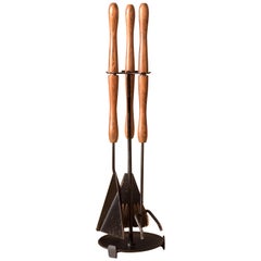 Mid-Century Modern Three-Piece Standing Fireplace Tool Set