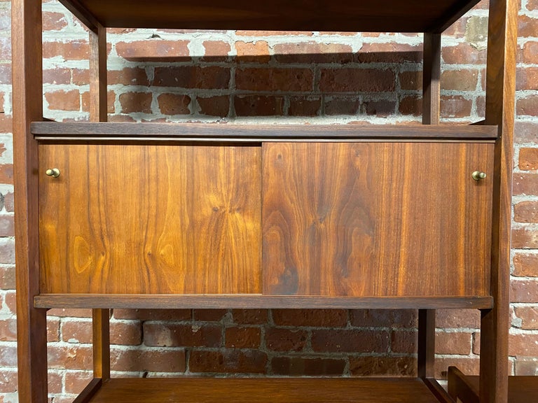 View of Mid-Century Modern Three Piece Walnut Free Standing Shelving Unit at ...