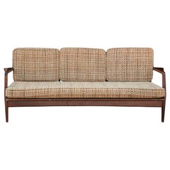 Mid-Century Modern Three-Seat Danish Walnut Color IB Kofod-Larsen Sofa COM