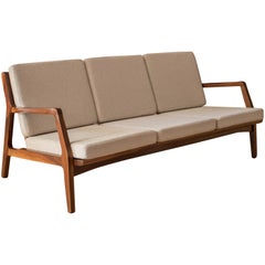 Mid-Century Modern Three-Seat Walnut Frame Sofa