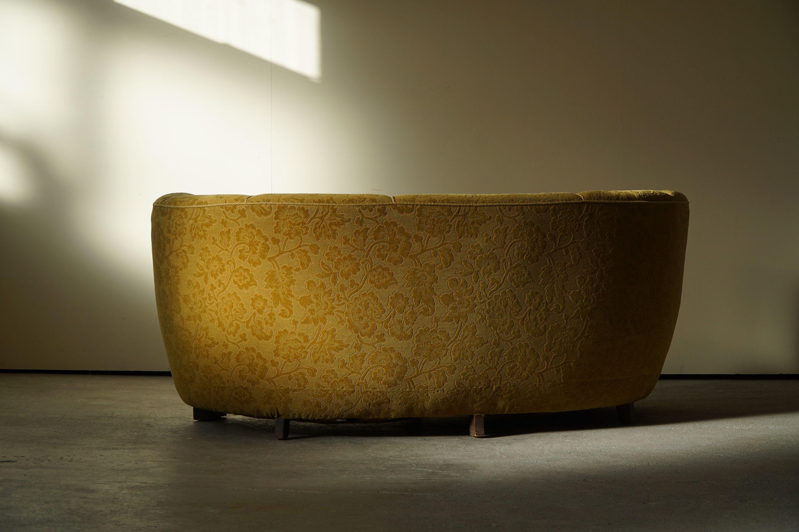 Fabric Mid-Century Modern, Three Seater Banana Sofa, by a Danish Cabinetmaker, 1940s
