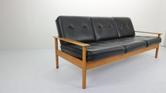 Mid-Century Modern Three-Seat Leather Sofa, Scandinavian Design, 1960s