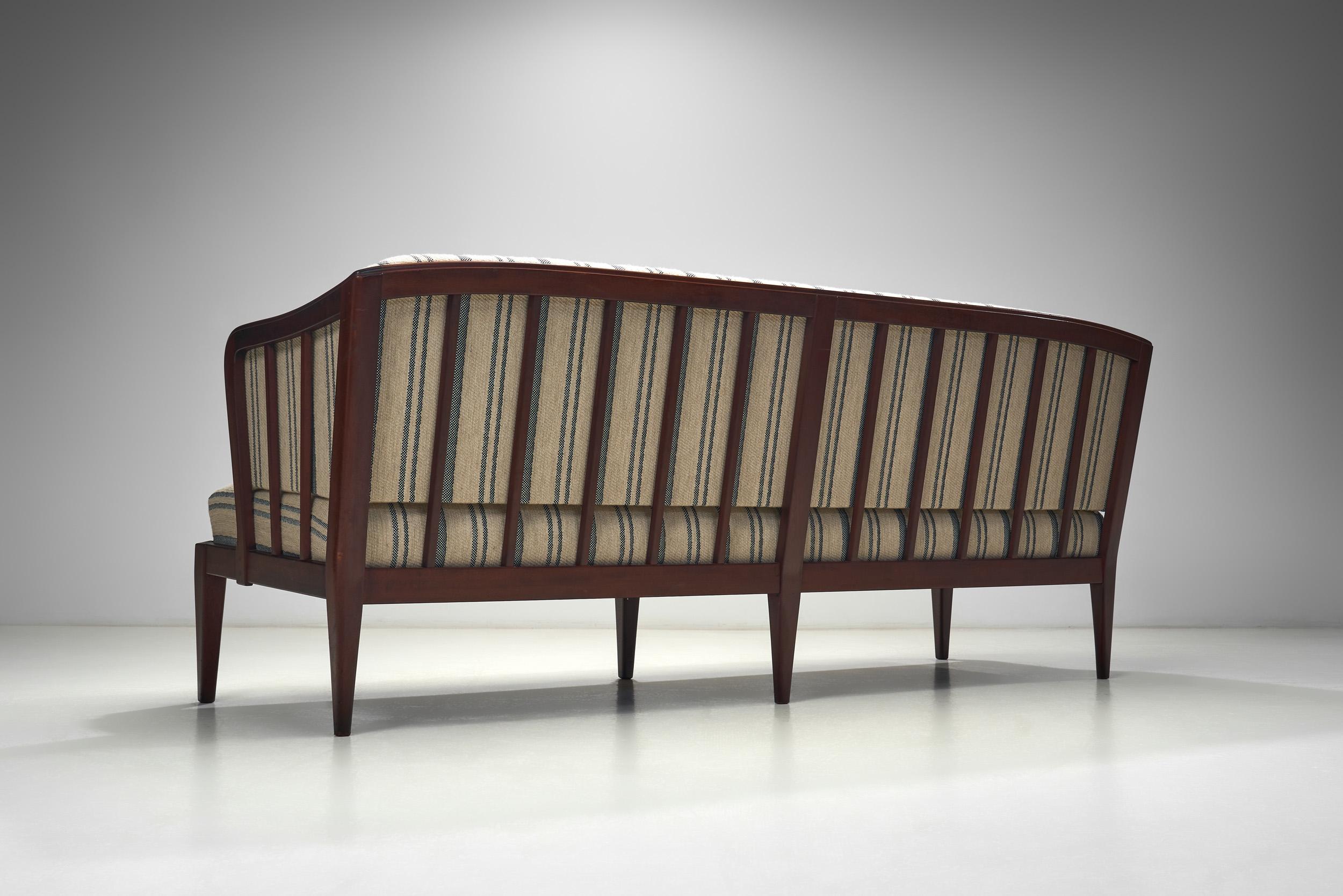Fabric Mid-Century Modern Three-Seater Sofa by Carl Malmsten (Attr.), Sweden 1960s