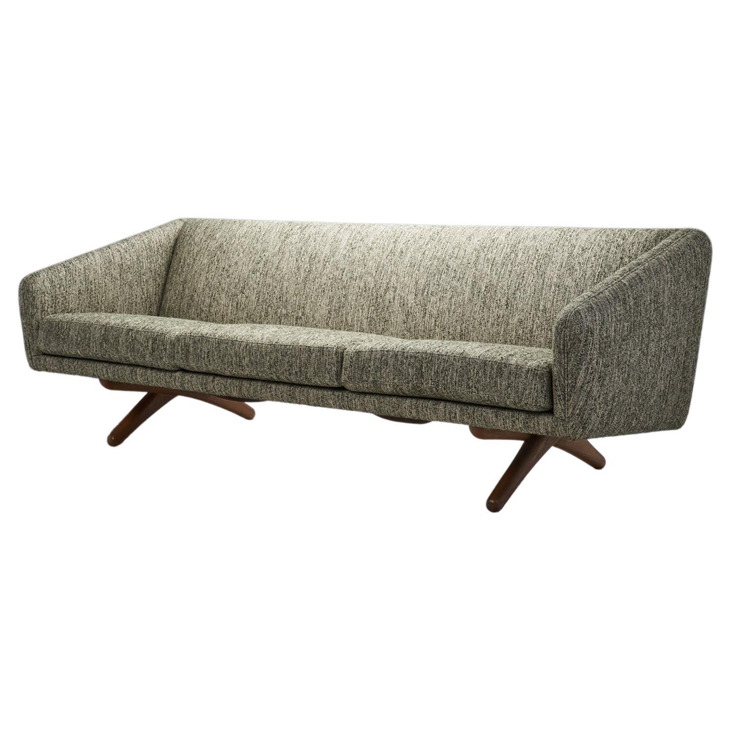 Mid-Century Modern Three-Seater Sofa with Wooden Cross Legs, Europe, ca 1950s For Sale