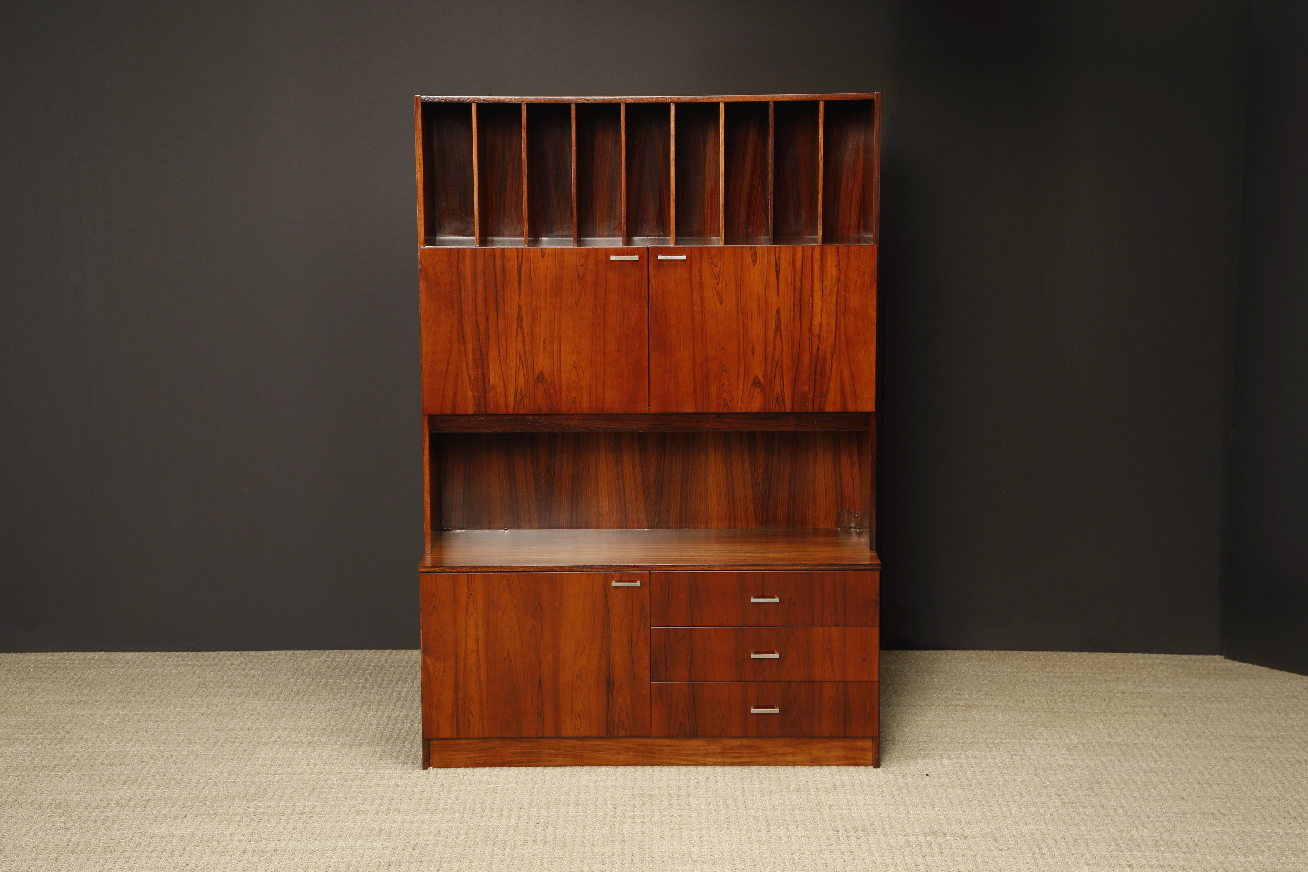 Brass Mid-Century Modern Three Section Exotic Rosewood Bookcase, circa 1970s
