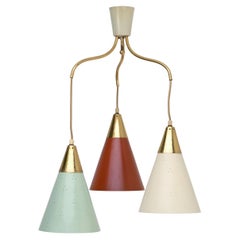 Mid-Century Modern Three-Shade Chandelier with Polished Brass 1950s